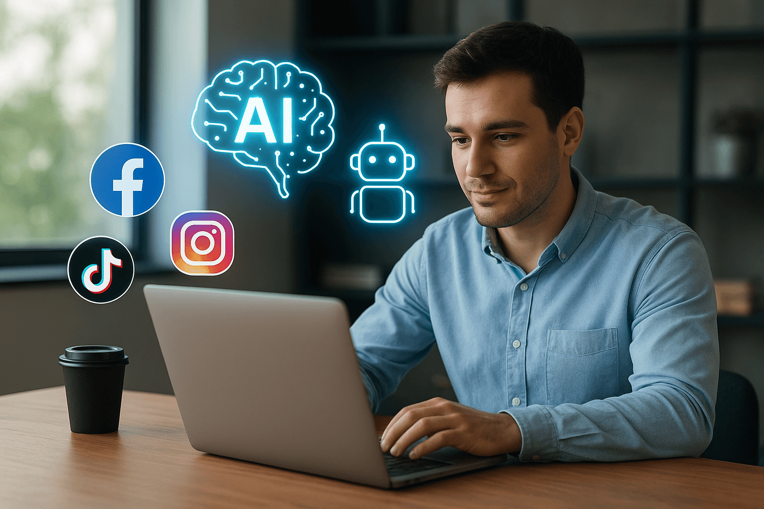 Digital marketer using AI-powered tools for social media marketing in 2025