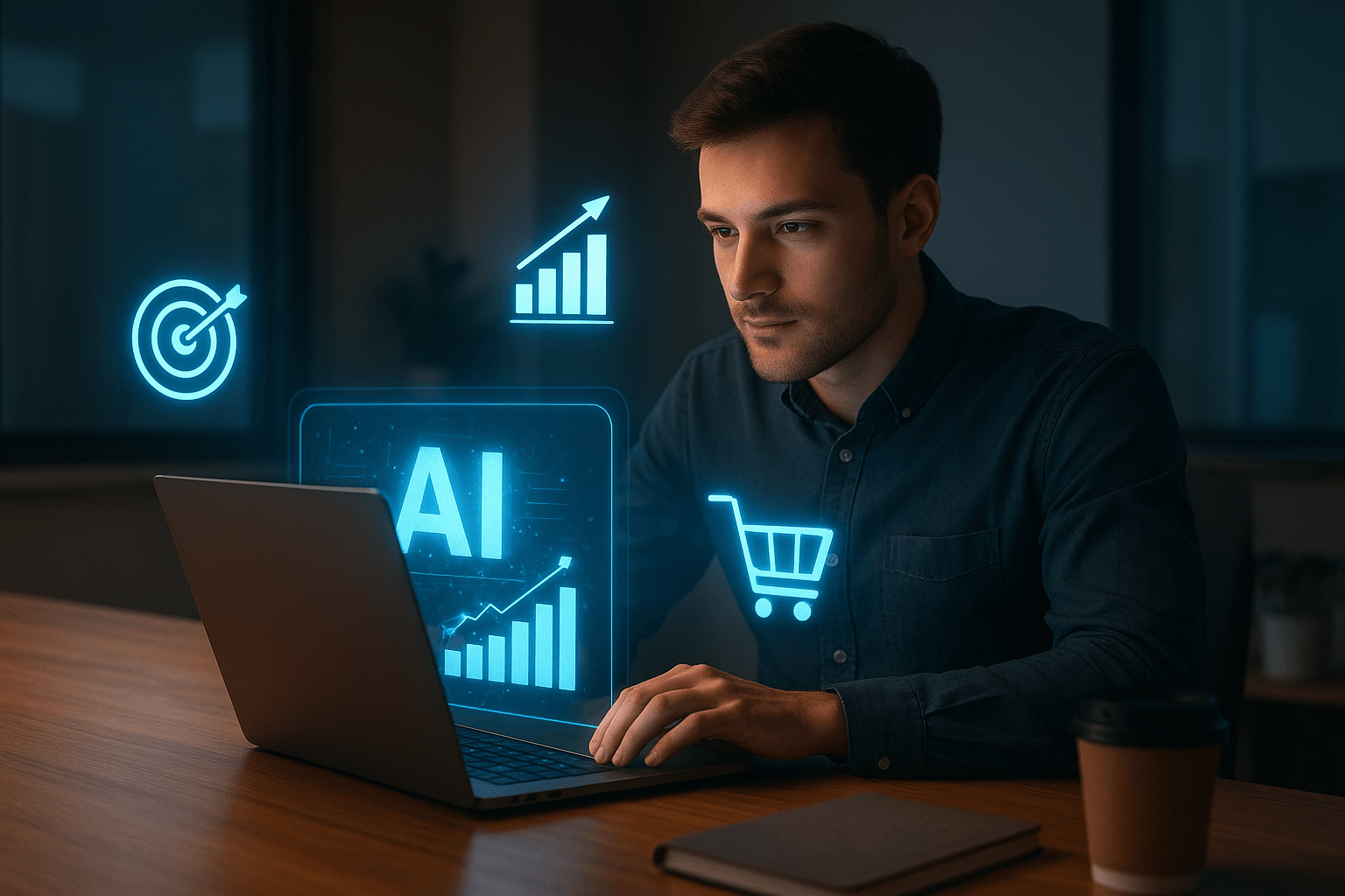 AI-powered online business in 2025 with a young entrepreneur