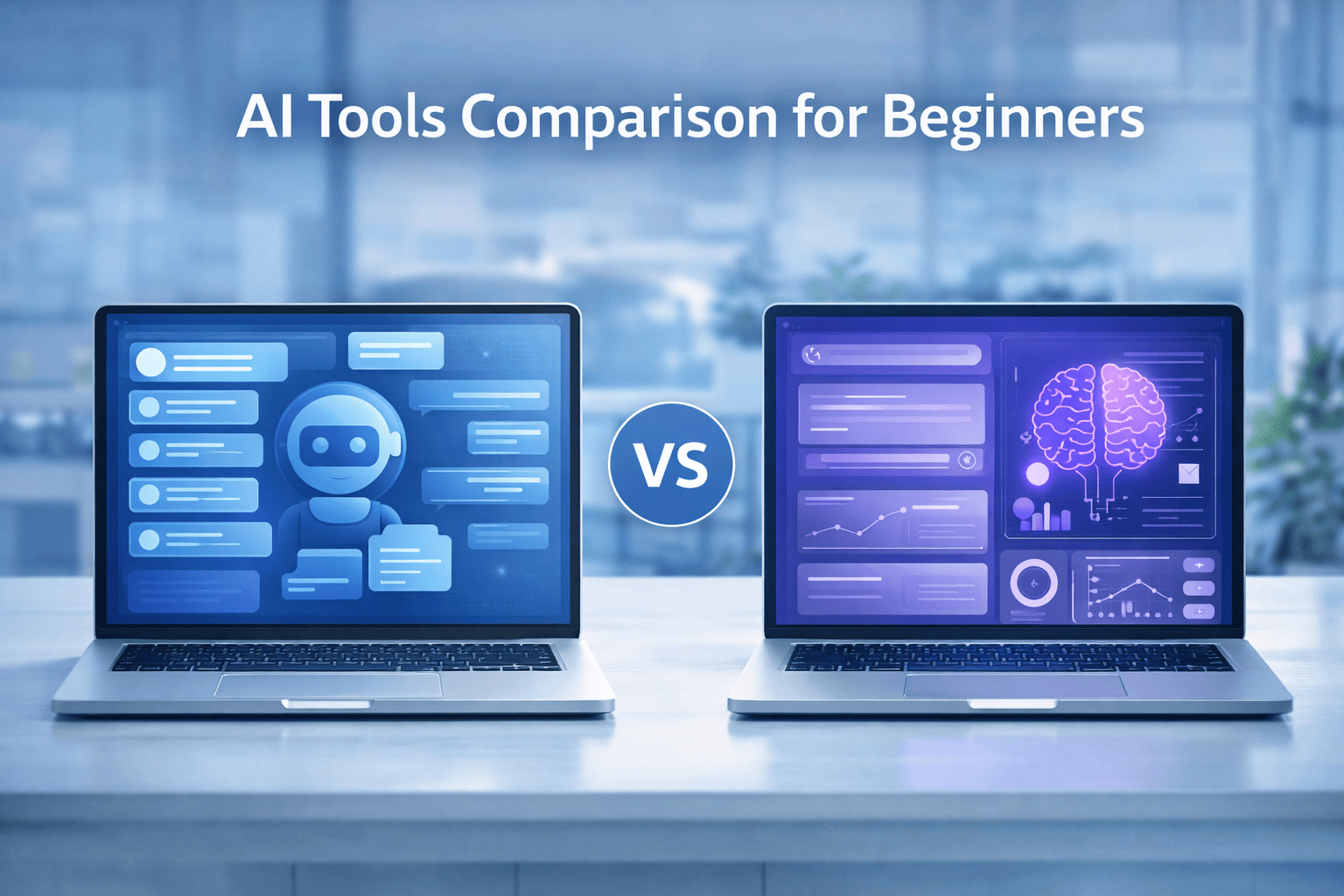 Best AI tools for content creators with no experience comparison showing two AI interfaces on laptops